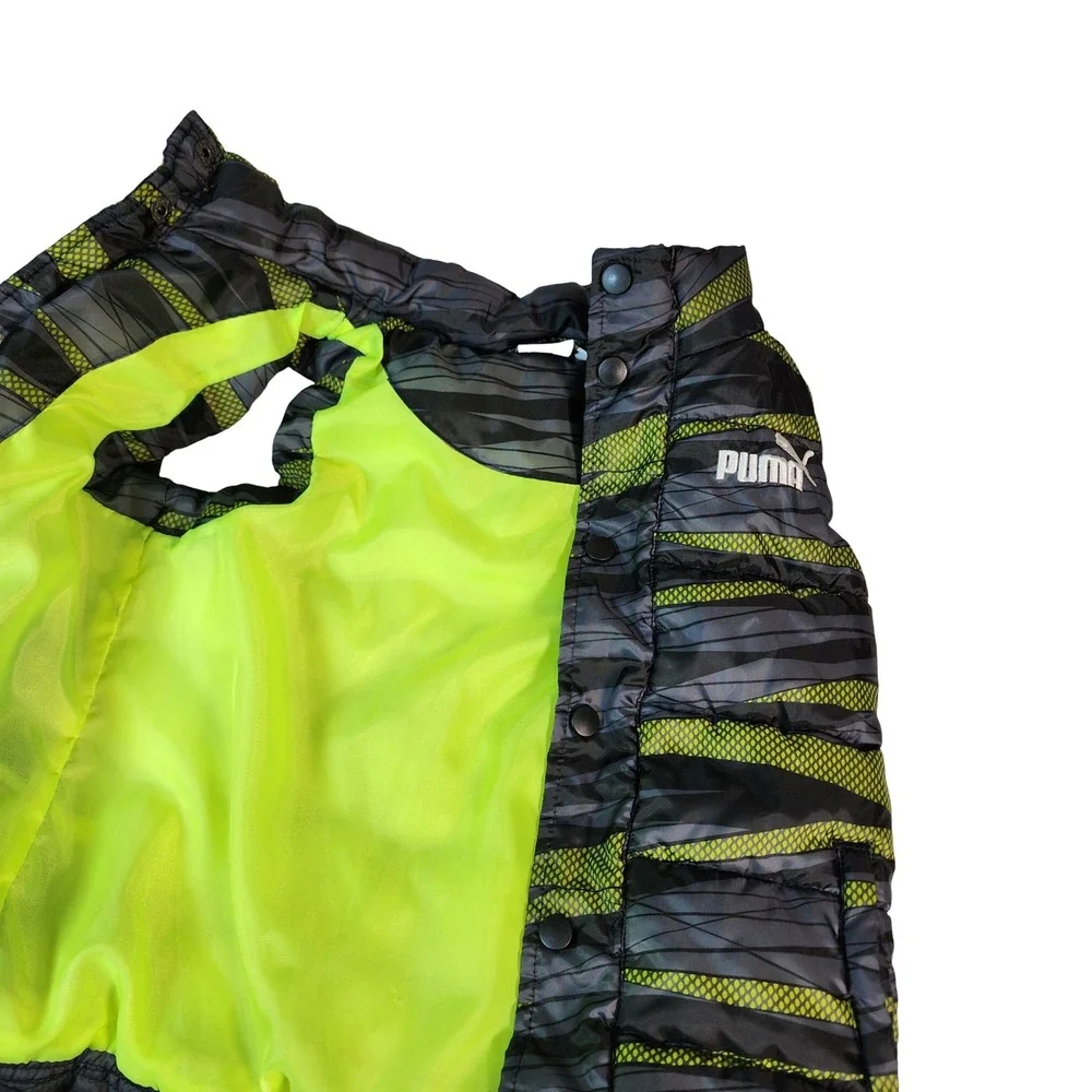Puma Kids Puffer Vest Grey Lime Green Geometric‎ Print Snap Front Size 5